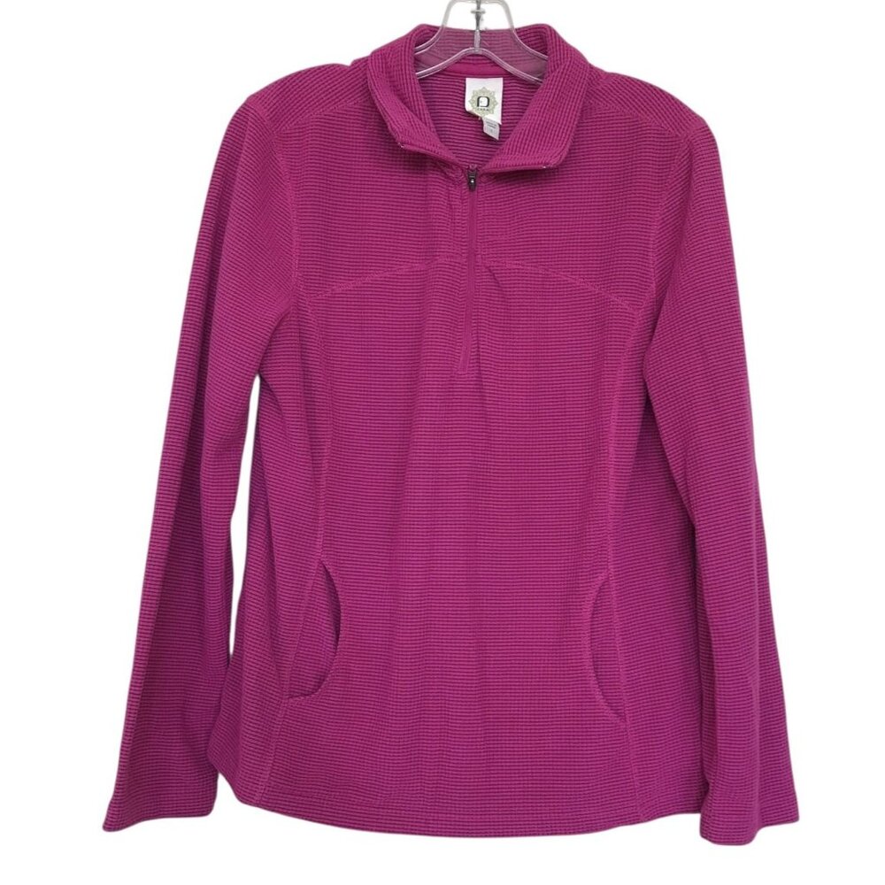 Fuda 1/4‎ Zip Pullover Womens Size Large L Pink Fleece  Long Sleeve Waffle